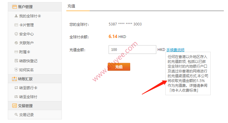 全球付充值手续费