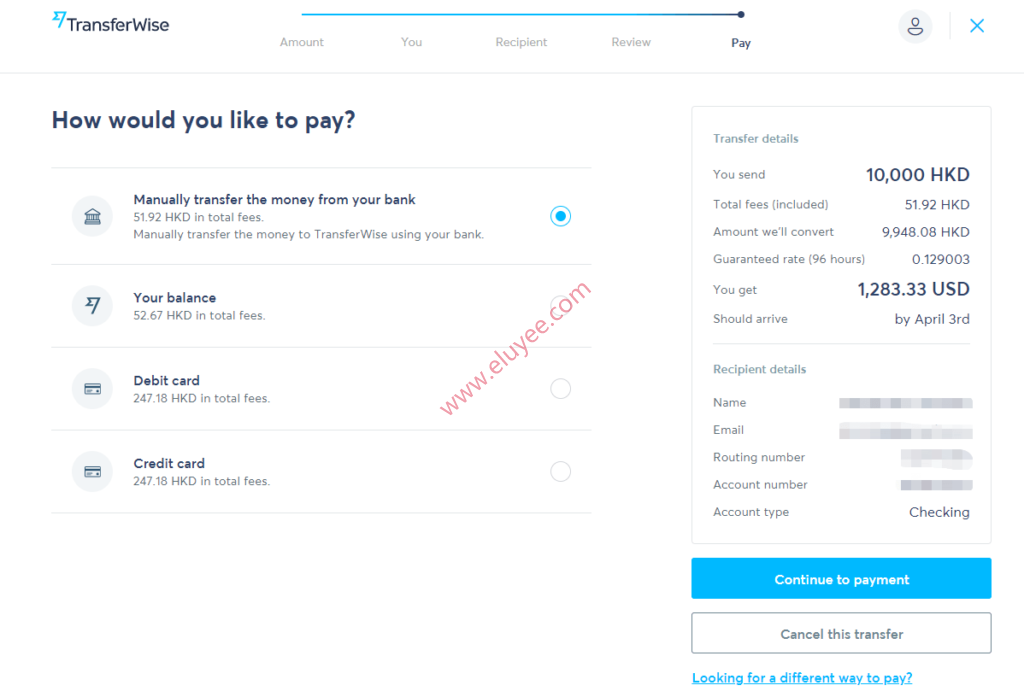 美国银行账户Velo入金,汇款至海外账户的低手续费的渠道 4 选择付款方式