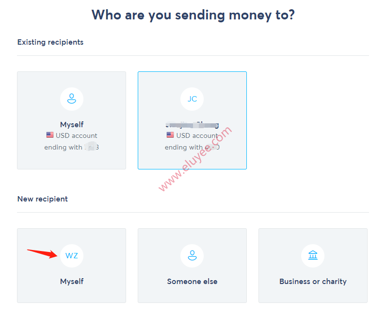 美国银行账户Velo入金,汇款至海外账户的低手续费的渠道 2 选择接收对象