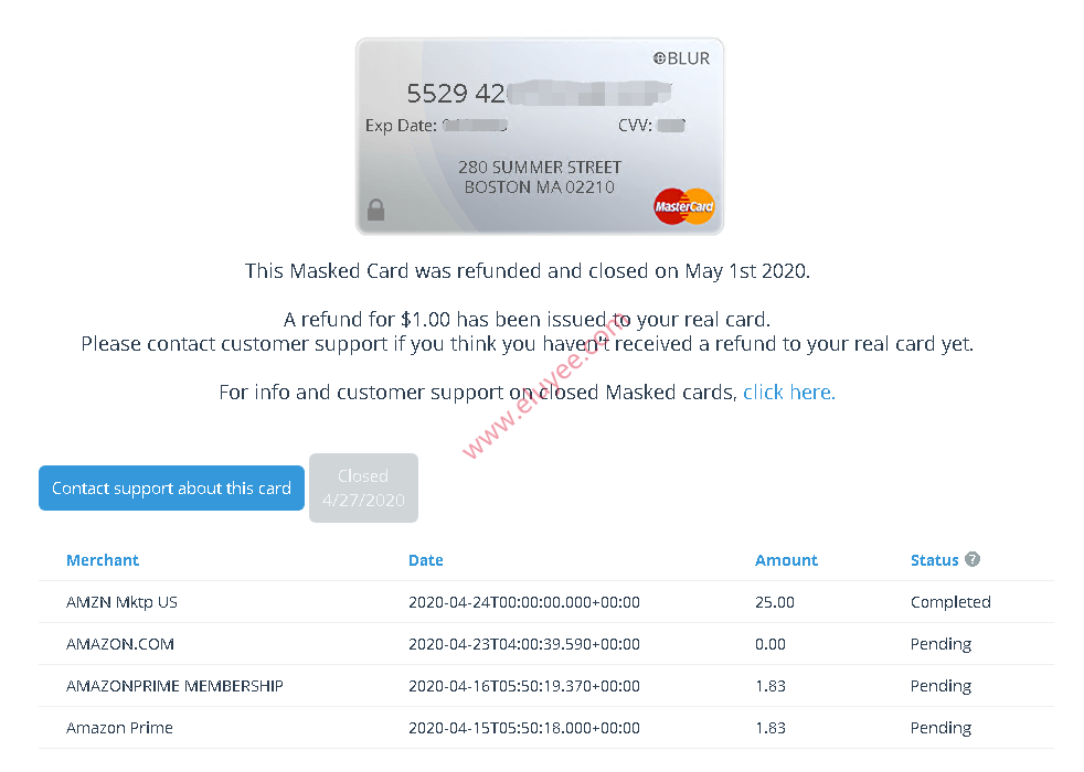 在美国亚马逊上使用Blur的Masked Cards美国虚拟信用卡