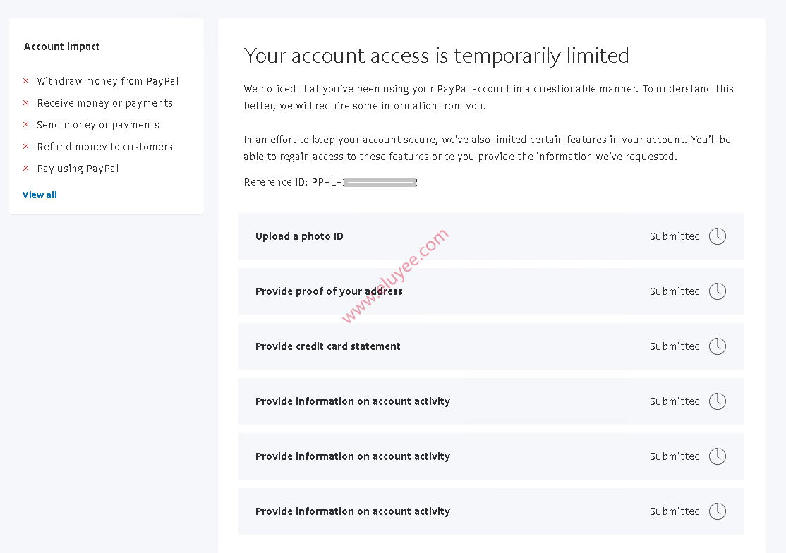 Your PayPal account is currently limited