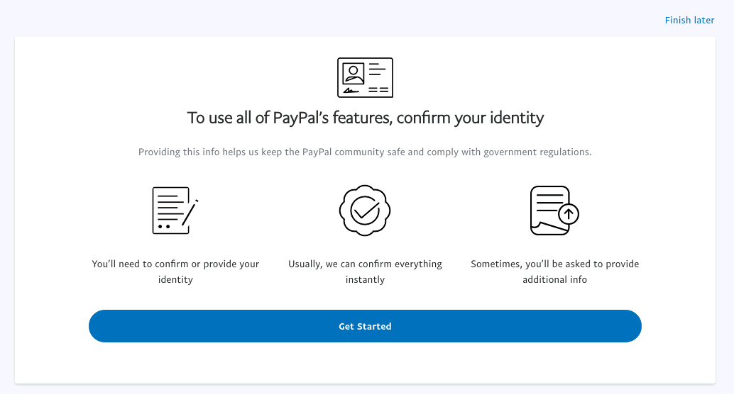 提交信息给Paypal确认身份