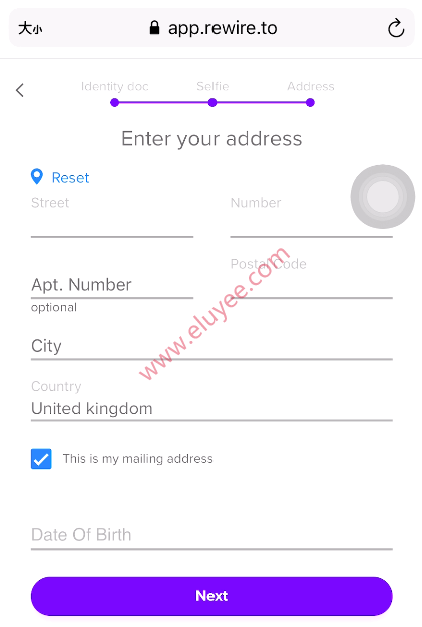 Rewire开户-填写邮寄和居住地址