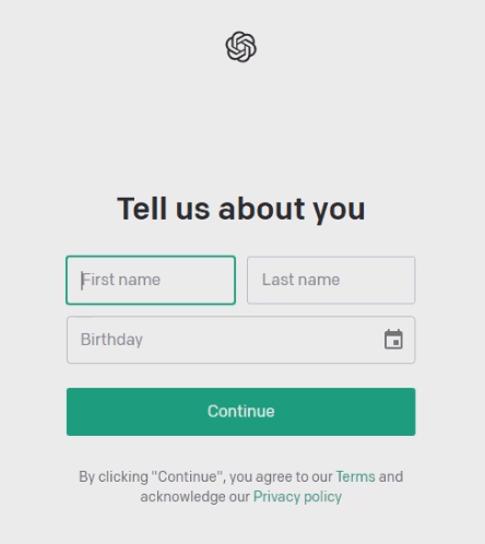 ChatGPT注册填入姓名和生日